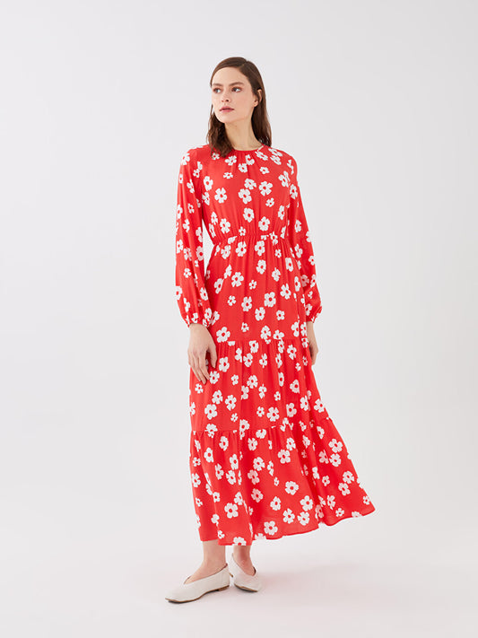 Crew Neck Floral Long Sleeve Women's Dress