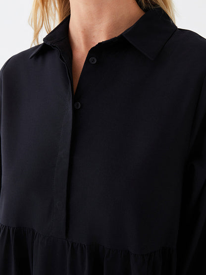 Shirt Collar Plain Long Sleeve Poplin Women's Dress