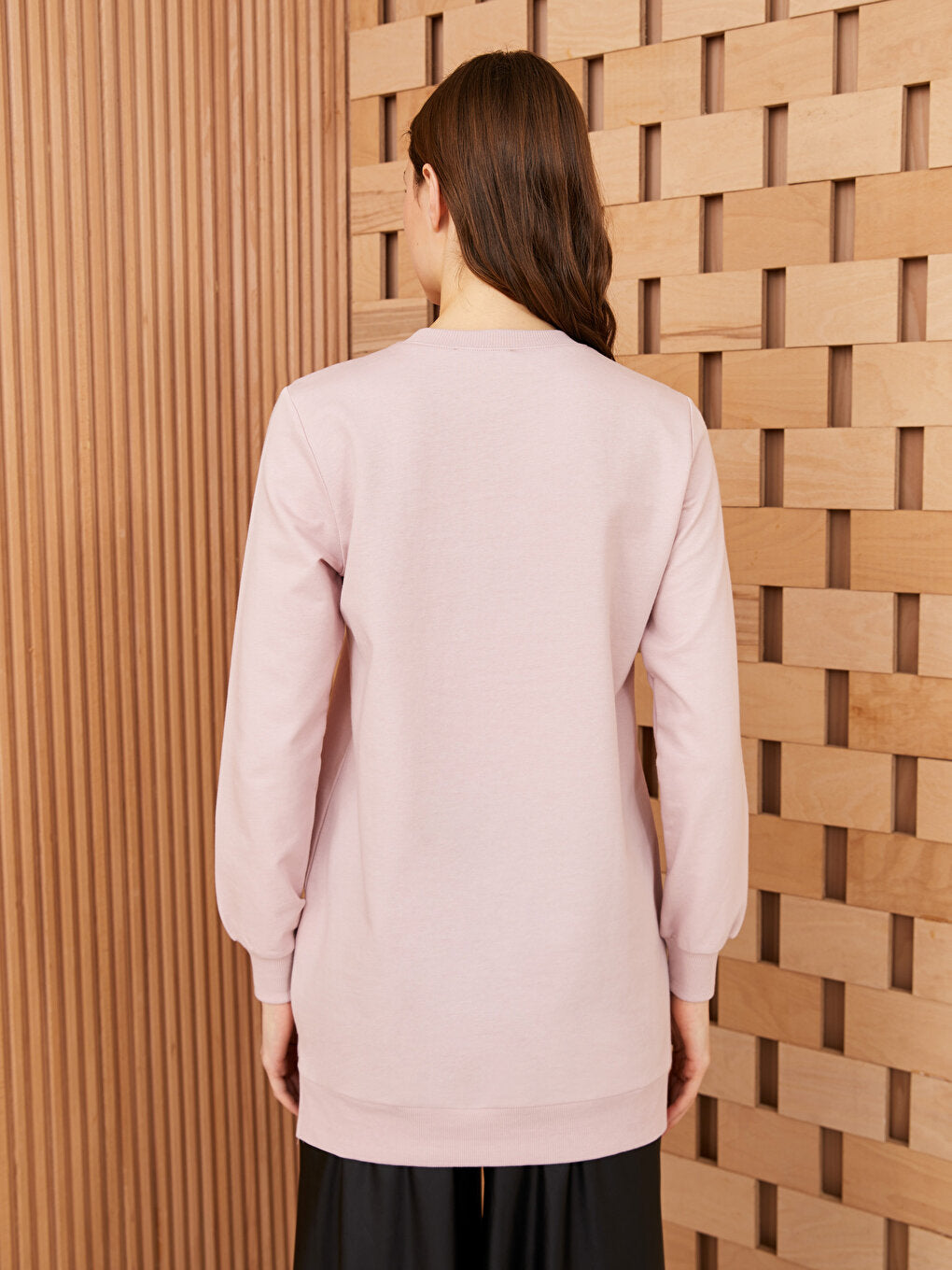 Crew Neck Plain Long Sleeve Women's Sweatshirt Tunic