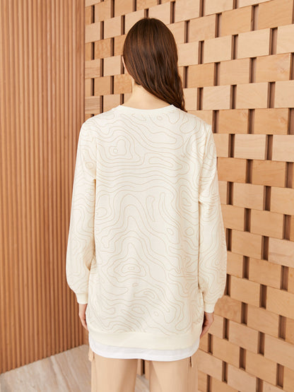 Women's Crew Neck Patterned Long Sleeve Sweatshirt Tunic