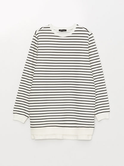 Crew Neck Striped Long Sleeve Women's Sweatshirt Tunic