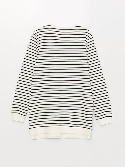 Crew Neck Striped Long Sleeve Women's Sweatshirt Tunic