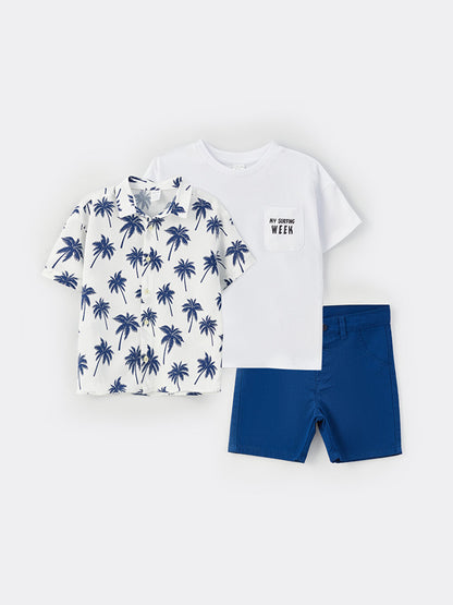 Printed Short Sleeve Baby Boy 3 Piece Set