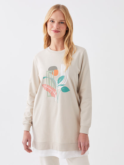 Crew Neck Printed Long Sleeve Women's Sweatshirt Tunic