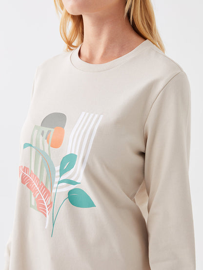 Crew Neck Printed Long Sleeve Women's Sweatshirt Tunic