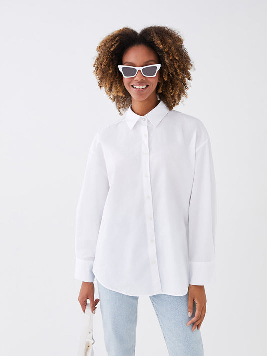 Plain Long Sleeve Oversize Poplin Women's Shirt