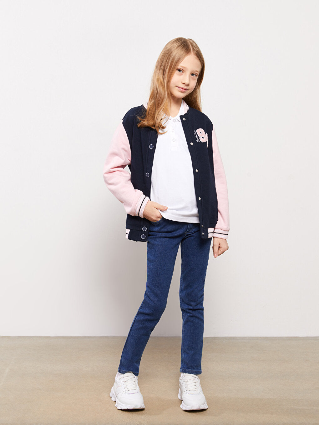 Embroidered Long Sleeve Girls' College Jacket