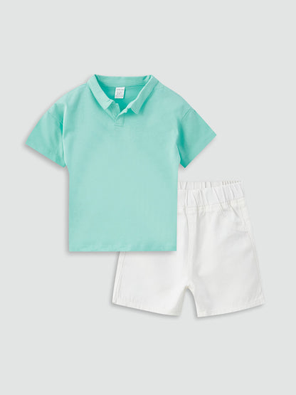 Polo Neck Short Sleeve Basic Baby Boy T-Shirt and Shorts 2-Piece Set