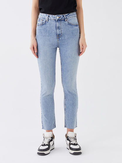 High Waist Straight Fit Women's Jean Trousers