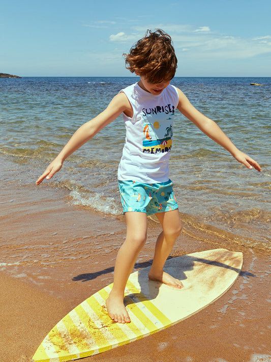 Crew Neck Boy's Undershirt and Swim Shorts