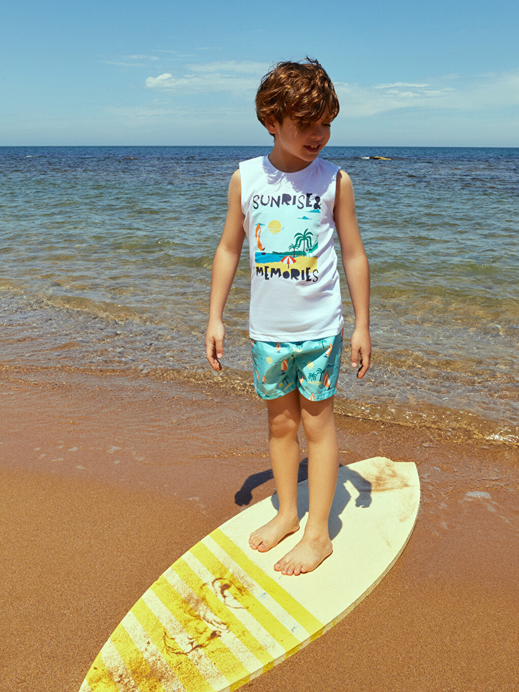 Crew Neck Boy's Undershirt and Swim Shorts