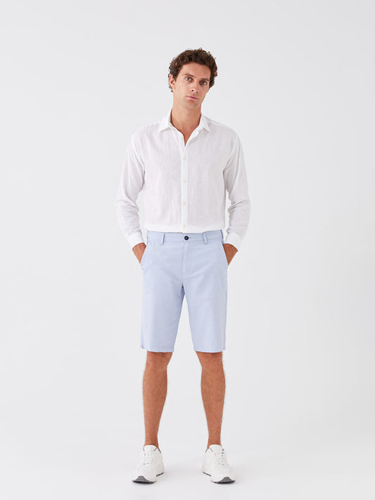 Standard Fit Linen Blend Men's Bermuda Shorts