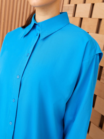 Plain Long Sleeve Oversize Poplin Women's Shirt Tunic