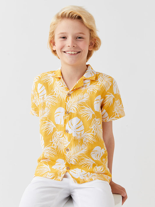 Patterned Linen Blend Boy's Shirt