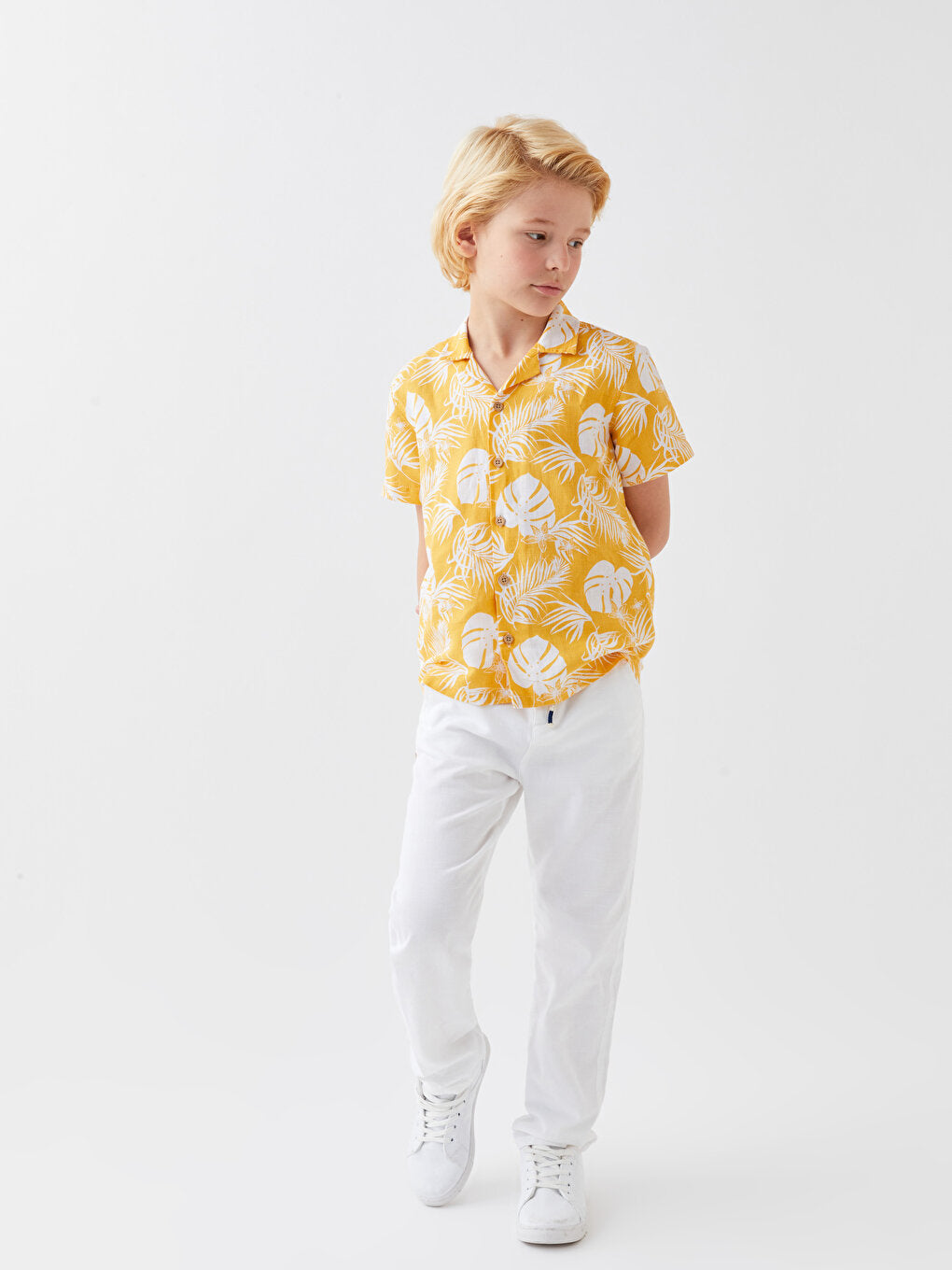 Patterned Linen Blend Boy's Shirt