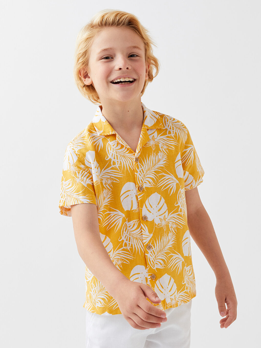 Patterned Linen Blend Boy's Shirt