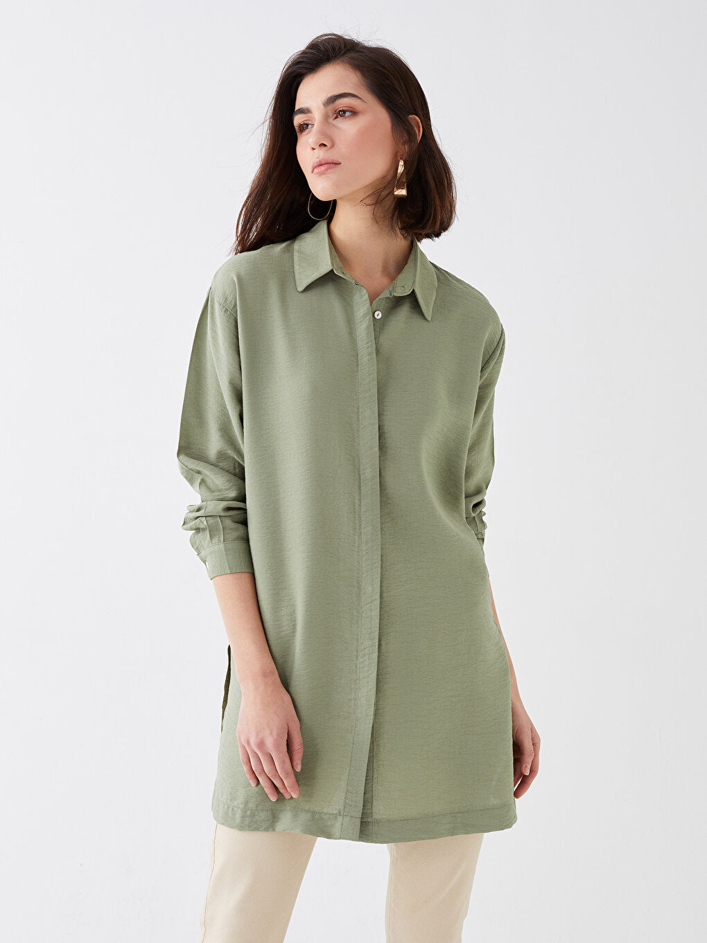 Plain Long Sleeve Women's Shirt Tunic