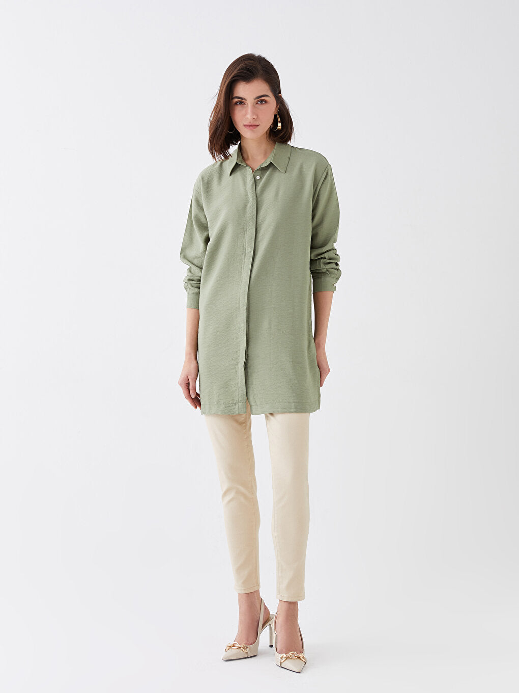 Plain Long Sleeve Women's Shirt Tunic