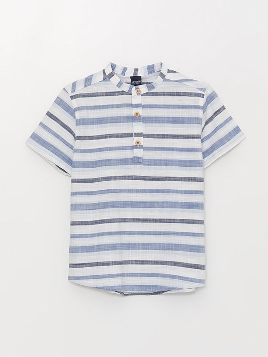 Magnificent Collar Striped Short Sleeve Poplin Boy's Shirt