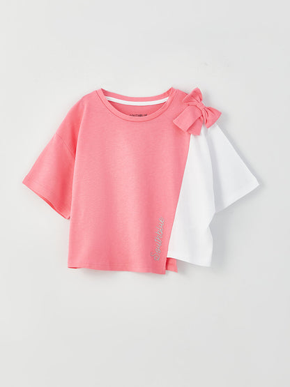 Crew Neck Color Blocked Short Sleeve Girl's T-Shirt