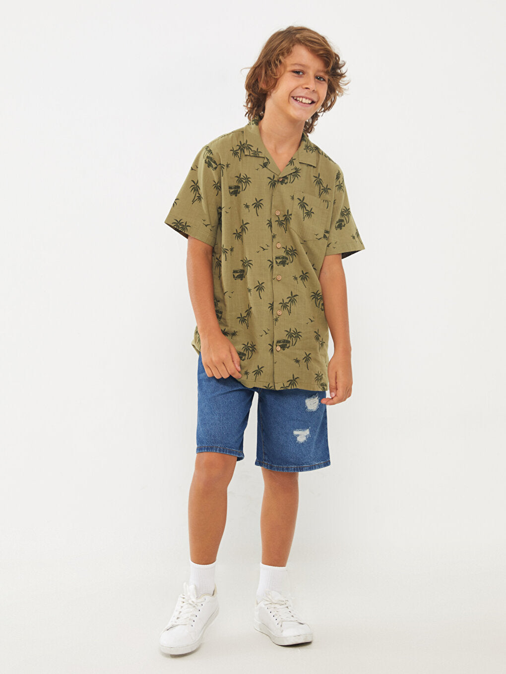 Patterned Short Sleeve Poplin Boy's Shirt