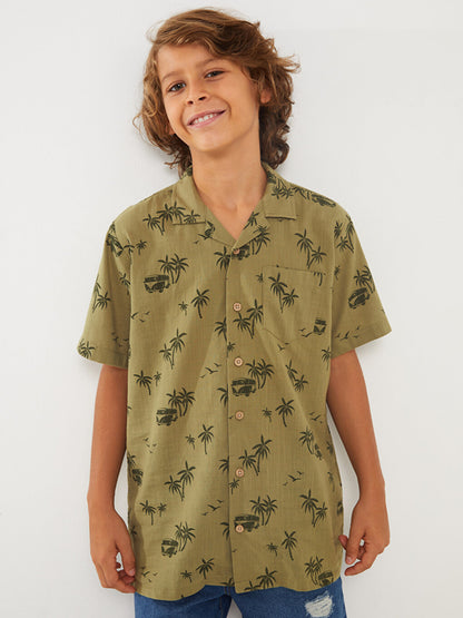 Patterned Short Sleeve Poplin Boy's Shirt