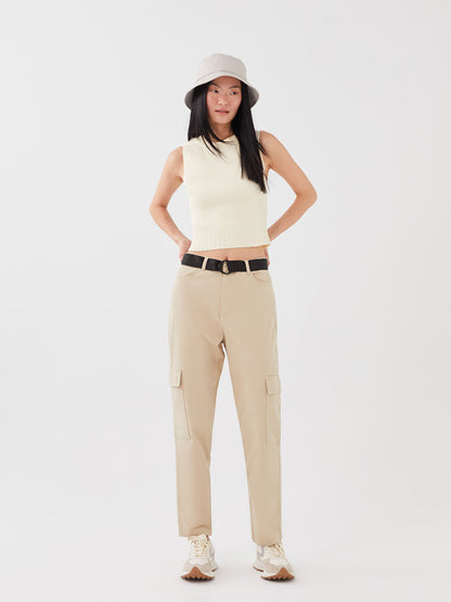 Slim Fit Women's Cargo Pants with Belt Detail