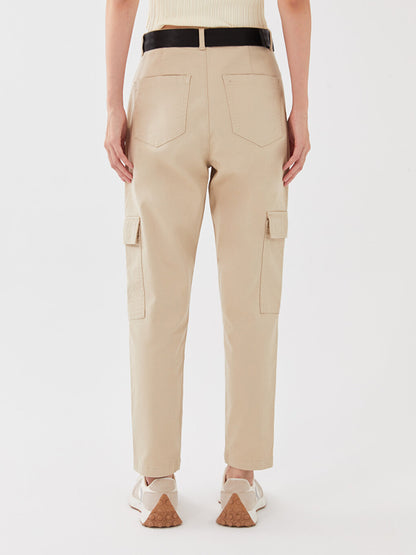 Slim Fit Women's Cargo Pants with Belt Detail