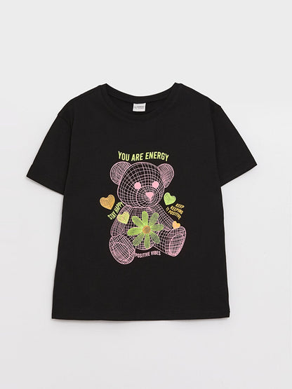 Crew Neck Printed Short Sleeve Girls' T-Shirt