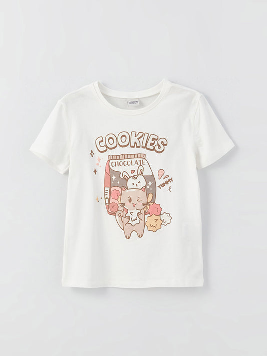 Crew Neck Printed Short Sleeve Girls' T-Shirt