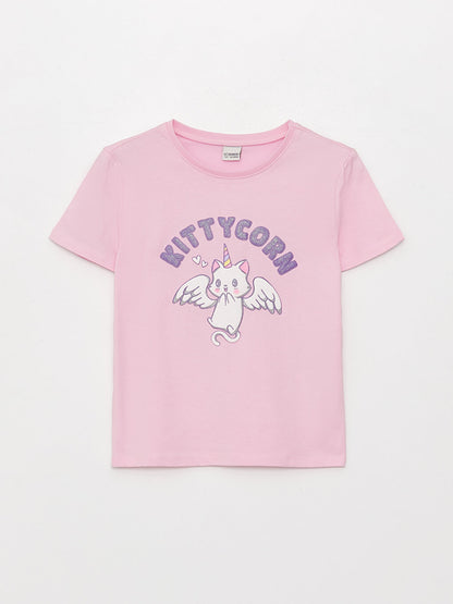 Crew Neck Printed Short Sleeve Girls' T-Shirt