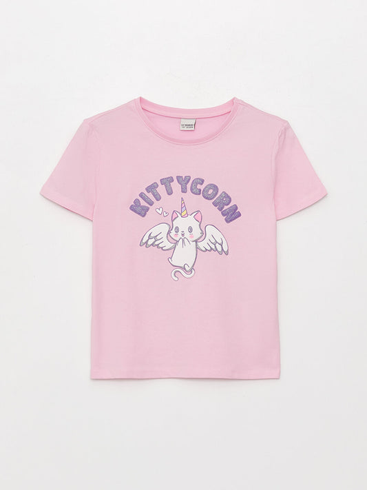 Crew Neck Printed Short Sleeve Girls' T-Shirt