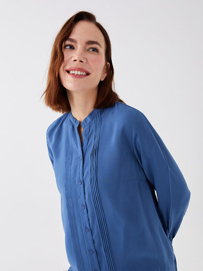 Loose Collar Plain Long Sleeve Women's Tunic