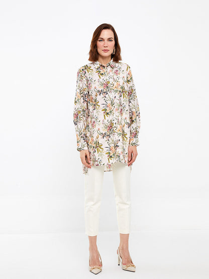 Floral Long Sleeve Poplin Women's Shirt Tunic