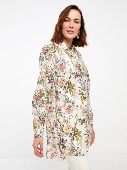 Floral Long Sleeve Poplin Women's Shirt Tunic