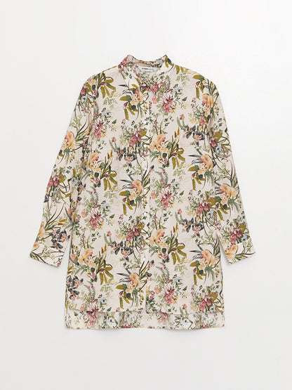 Floral Long Sleeve Poplin Women's Shirt Tunic