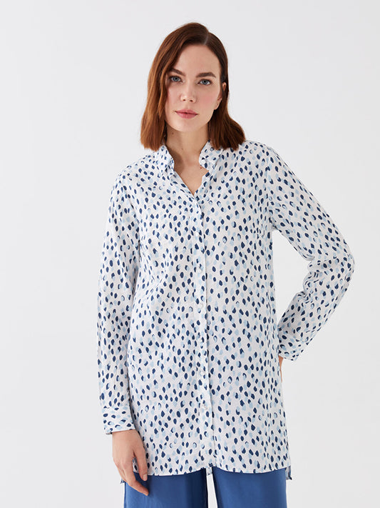 Patterned Long Sleeve Poplin Women's Shirt Tunic