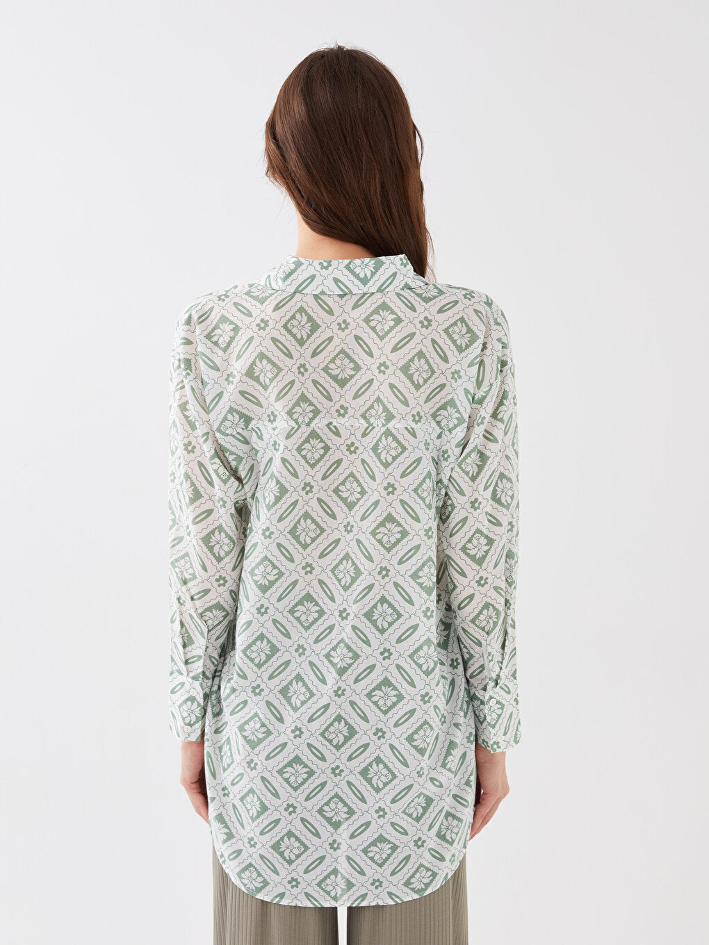 Patterned Long Sleeve Voile Women's Shirt Tunic