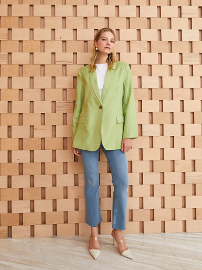 Plain Long Sleeve Linen Women's Blazer Jacket