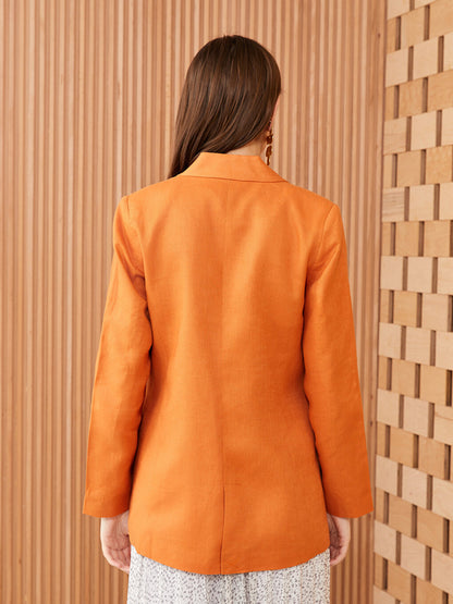 Plain Long Sleeve Linen Women's Blazer Jacket