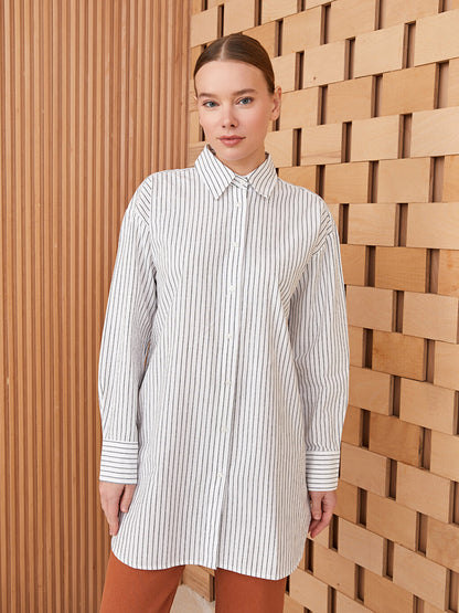 Striped Long Sleeve Poplin Women's Shirt Tunic