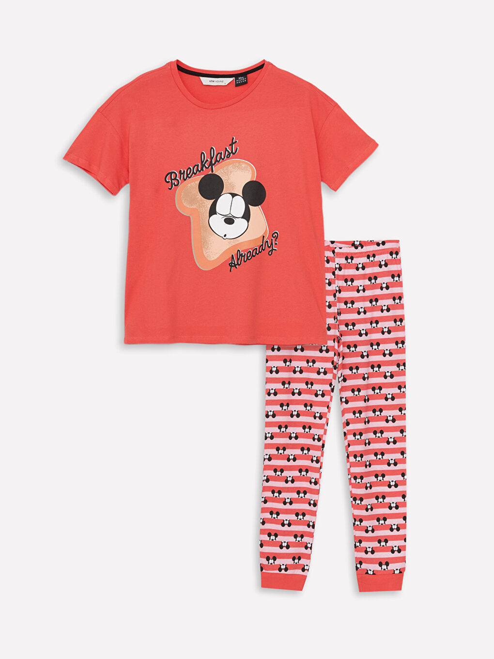 Crew Neck Mickey Mouse Printed Short Sleeve Women's Pajama Set