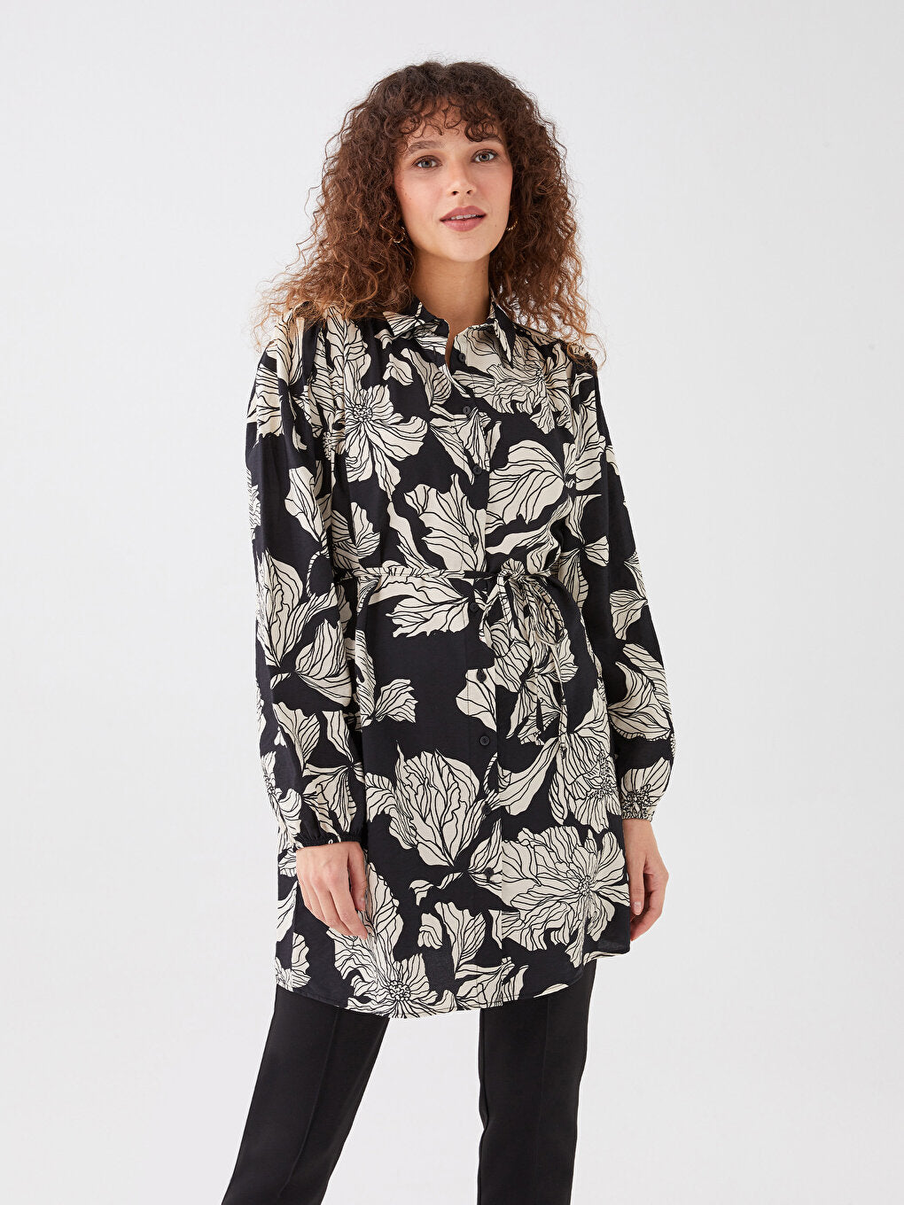 Patterned Long Sleeve Women's Shirt Tunic