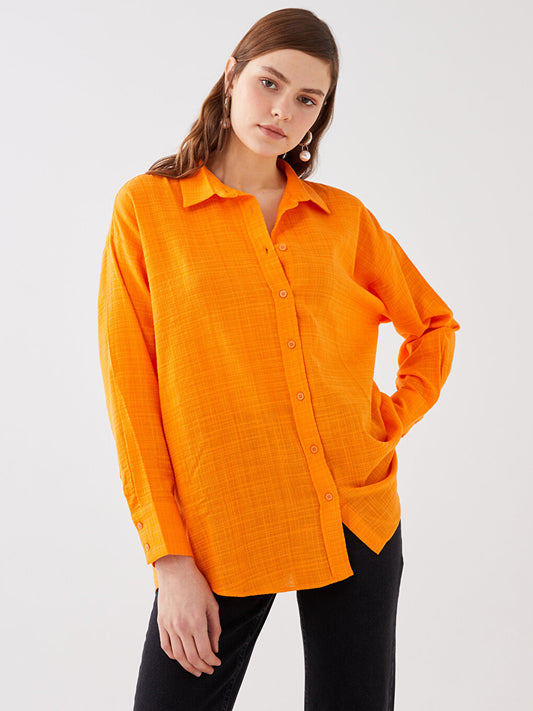 Plain Long Sleeve Oversize Linen Look Women's Shirt