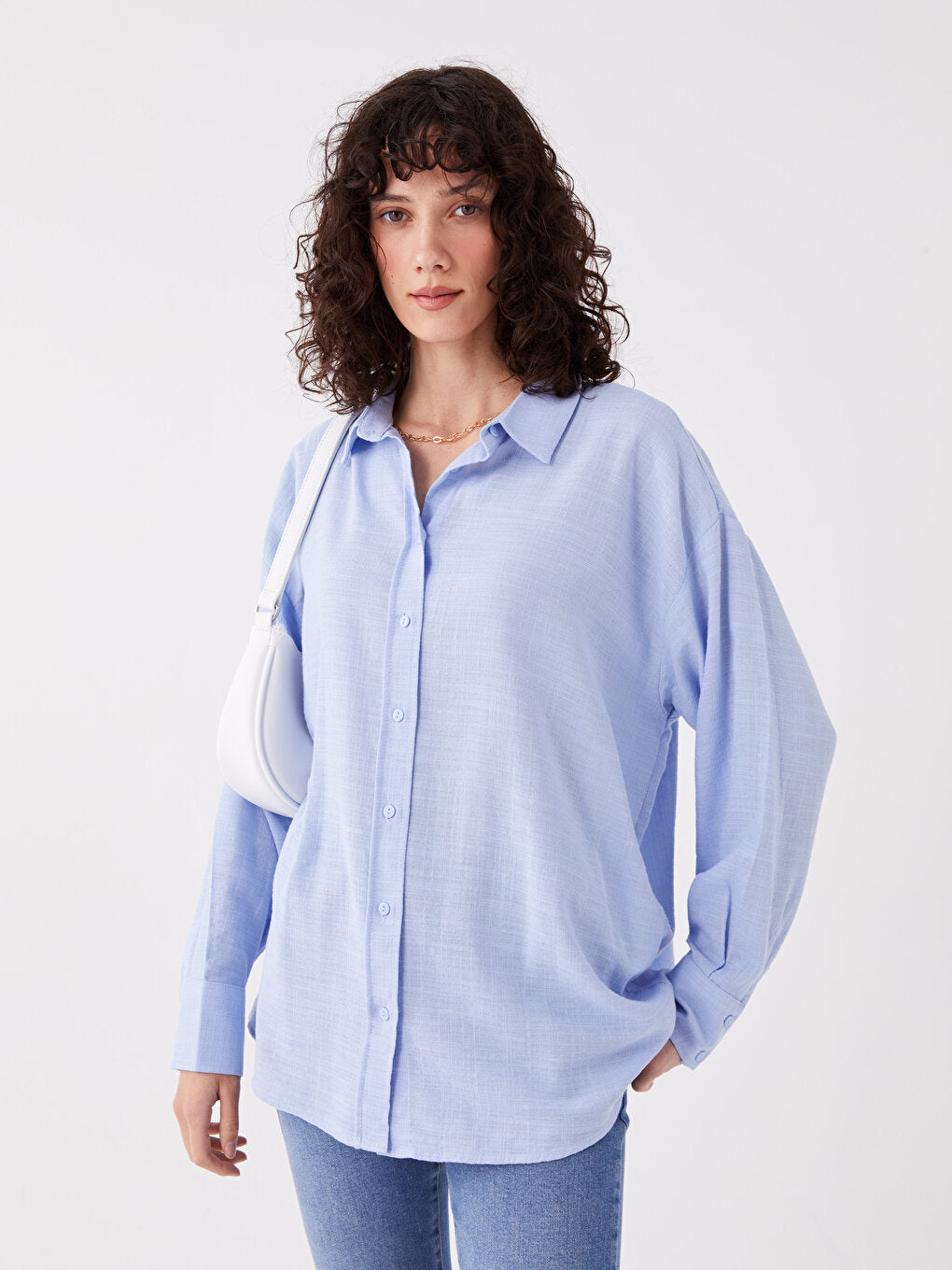 Plain Long Sleeve Oversize Linen Look Women's Shirt