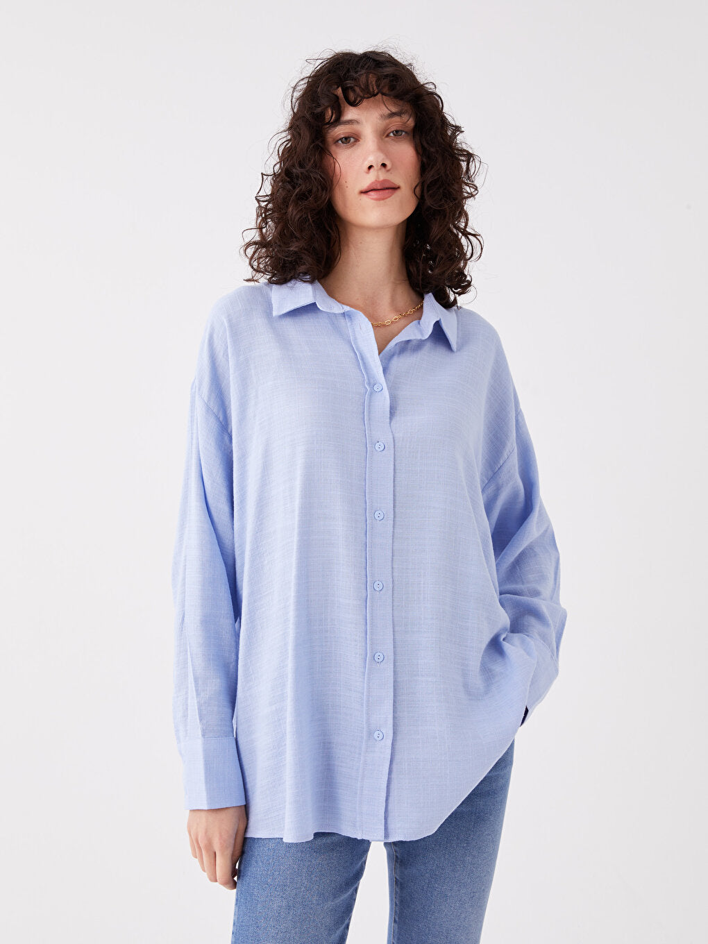 Plain Long Sleeve Oversize Linen Look Women's Shirt