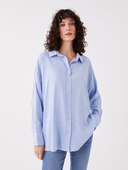 Plain Long Sleeve Oversize Linen Look Women's Shirt