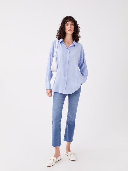 Plain Long Sleeve Oversize Linen Look Women's Shirt