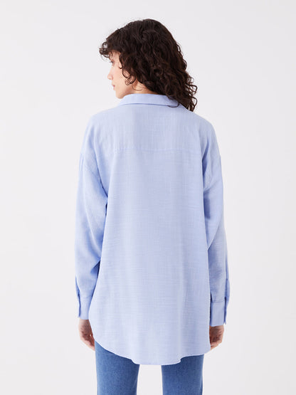 Plain Long Sleeve Oversize Linen Look Women's Shirt