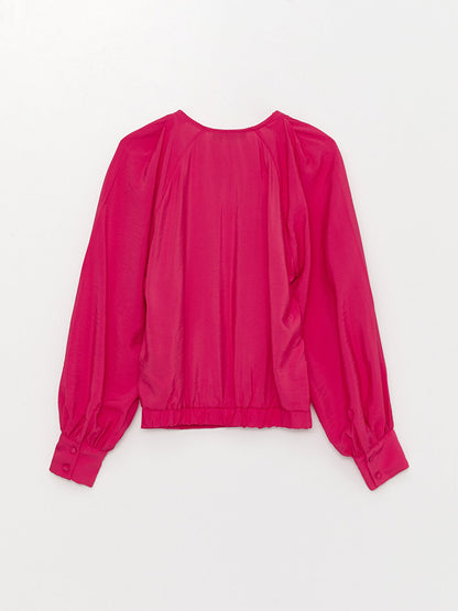 V-Neck Plain Long Sleeve Women's Blouse